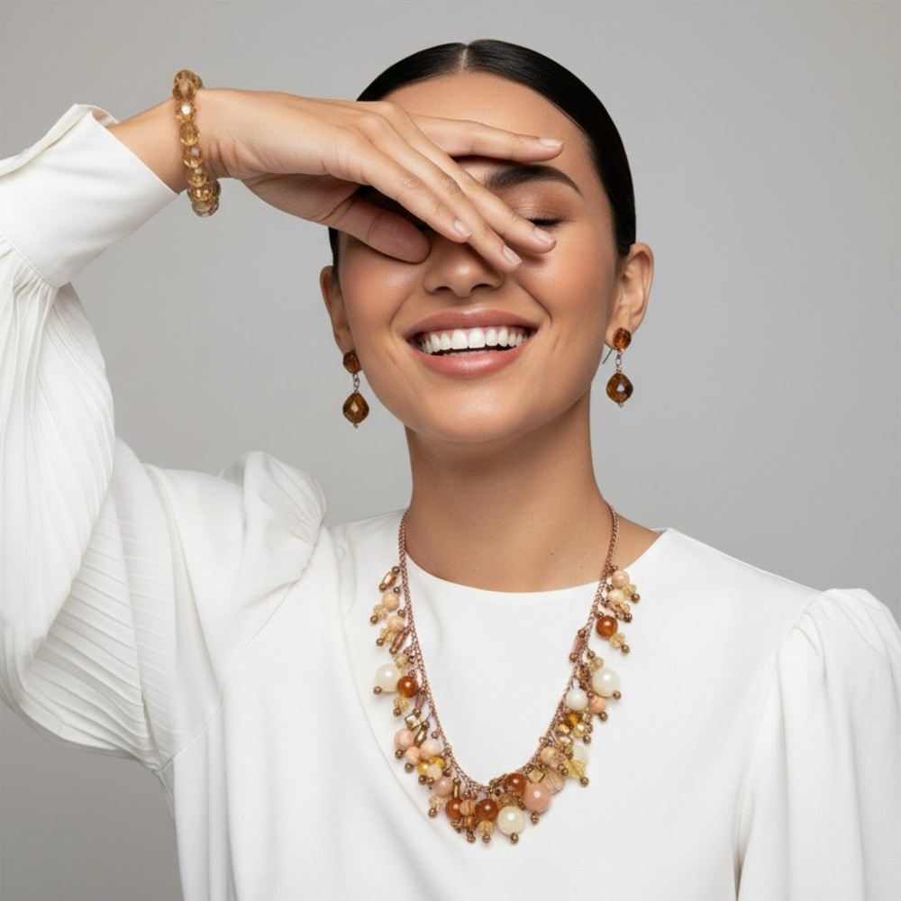 Elegant‎ Beaded Necklace Bracelet and Earring Set Natural Earth tone 8092